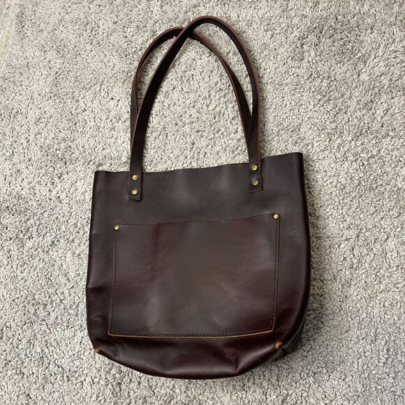 Portland Leather Compant Brown Leather Medium Tote Shoulder Bag - Picture 2 of 8